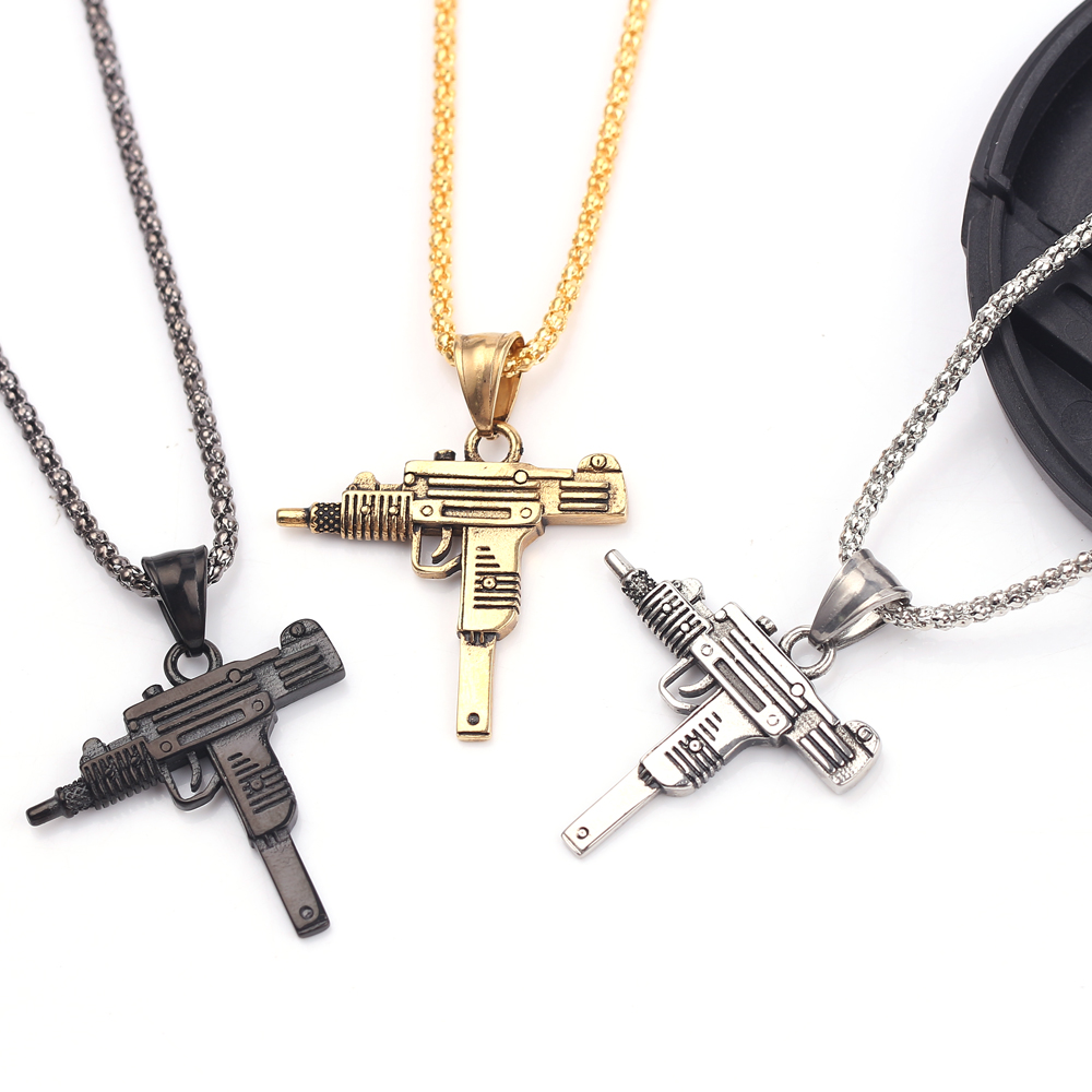 Mens Fashion Show - Pendentif Collier Pistolet Mitrailleuse Uzi Punk