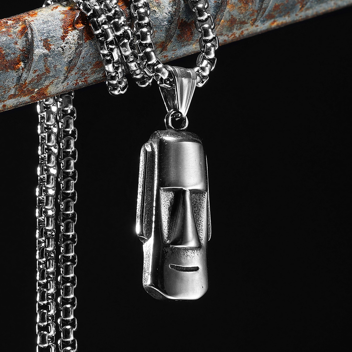 Mens Xmas Fashion - Moai pendentifs Statue colliers en acier
