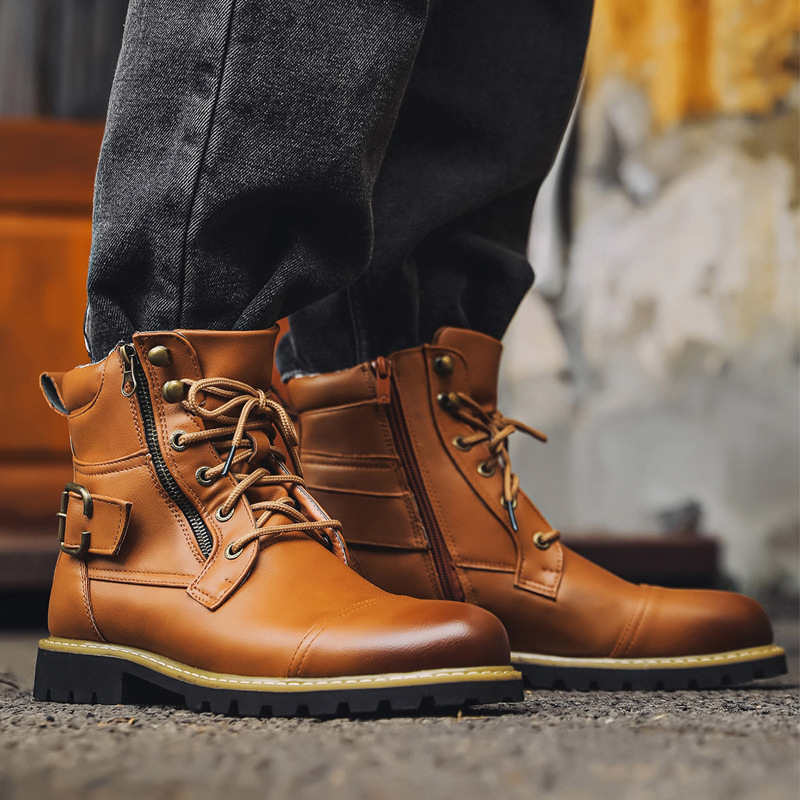 Bottines de moto en cuir pour  - Mens Fashion Zip Up avis et prix